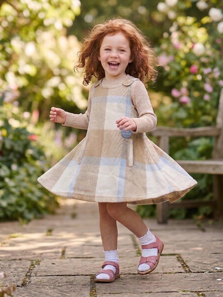 Robe chasuble pour fillette en Cotton et Laine (Style tweed/lainage)