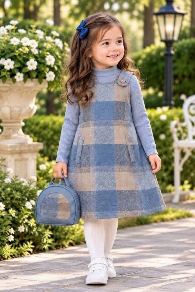 Robe chasuble pour fillette en Cotton et Laine (Style tweed/lainage)