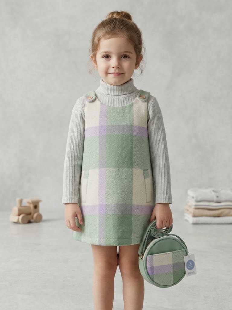 Robe chasuble pour fillette en Cotton et Laine (Style tweed/lainage)