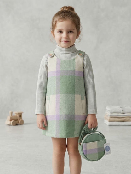 Robe chasuble pour fillette en Cotton et Laine (Style tweed/lainage)