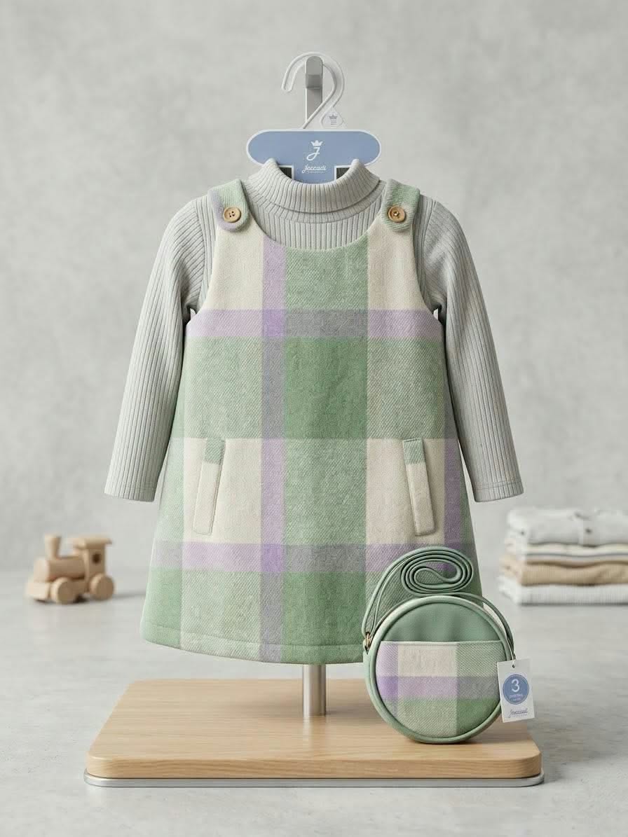 Robe chasuble pour fillette en Cotton et Laine (Style tweed/lainage)